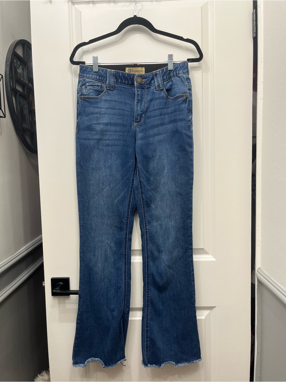 Democracy Medium Blue Flared Jeans with Raw Hem Size 6